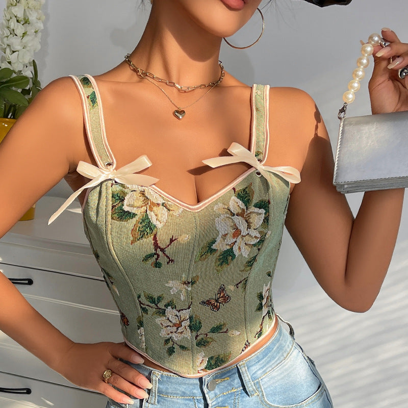 🌸 Spicy | French Floral Bow Tie Slimming Camisole