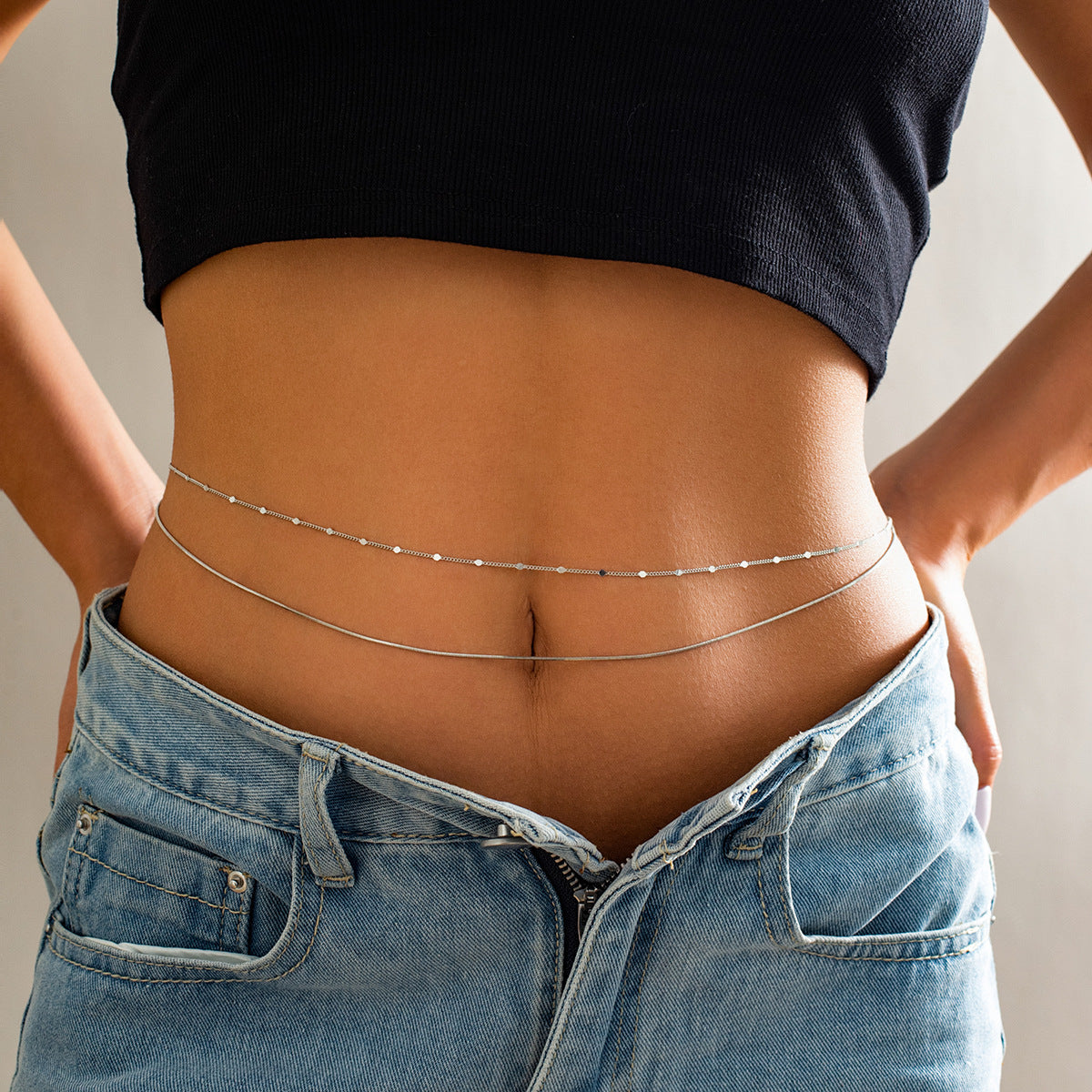 ✨ Waist Chain + Double-Layer Rhinestone Body Belt – Beach Glam