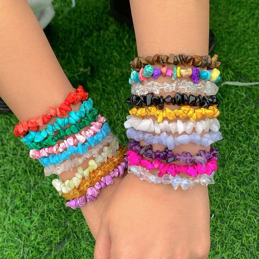 🍀 Bracelet + Cottagecore Beaded Bracelet – Stone & Pearl Elastic Style