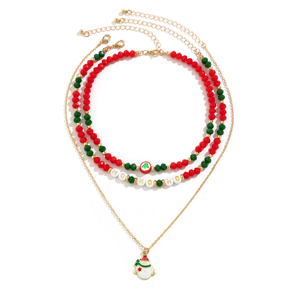 ☃️ Choker Set + Beaded Christmas Necklace With Santa Pendant (3pcs)