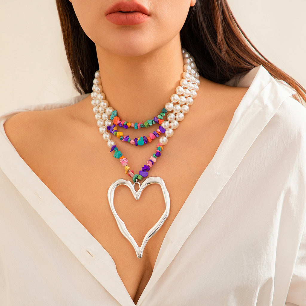 💖 Necklace + Pearl Bead Statement Necklace With Turquoise Heart