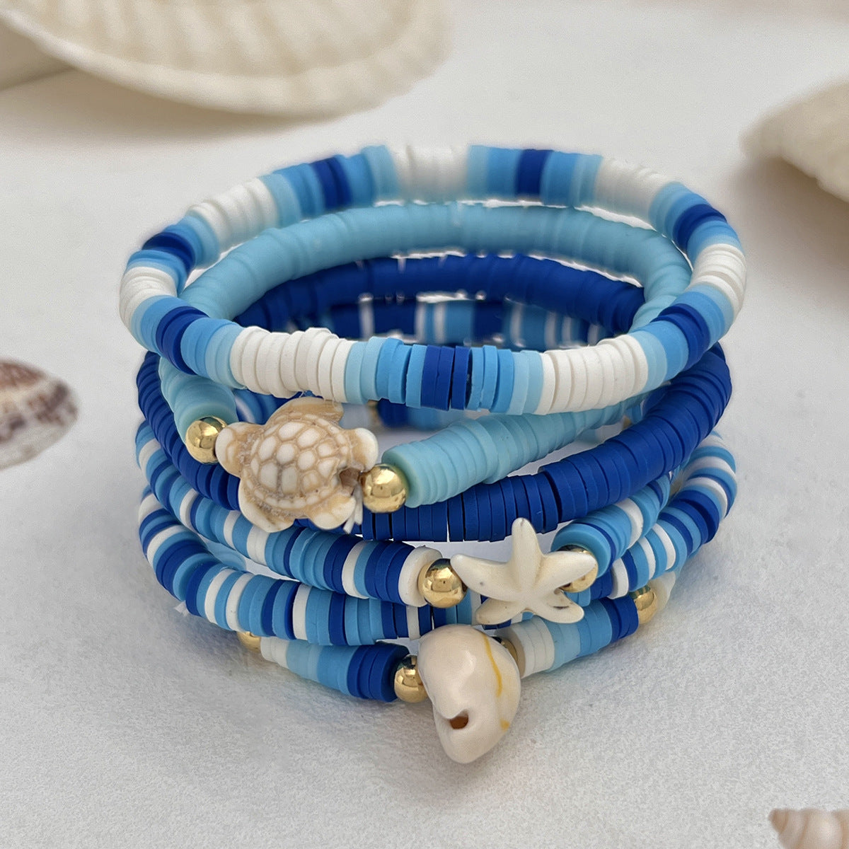 🐚 Bracelet Set + Starfish Shell Beaded Bracelet Duo – Ocean Floral Theme