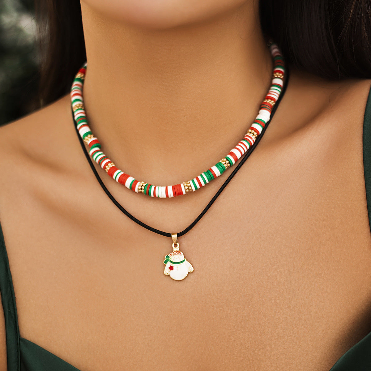 ☃️ Choker Set + Beaded Christmas Necklace With Santa Pendant (3pcs)