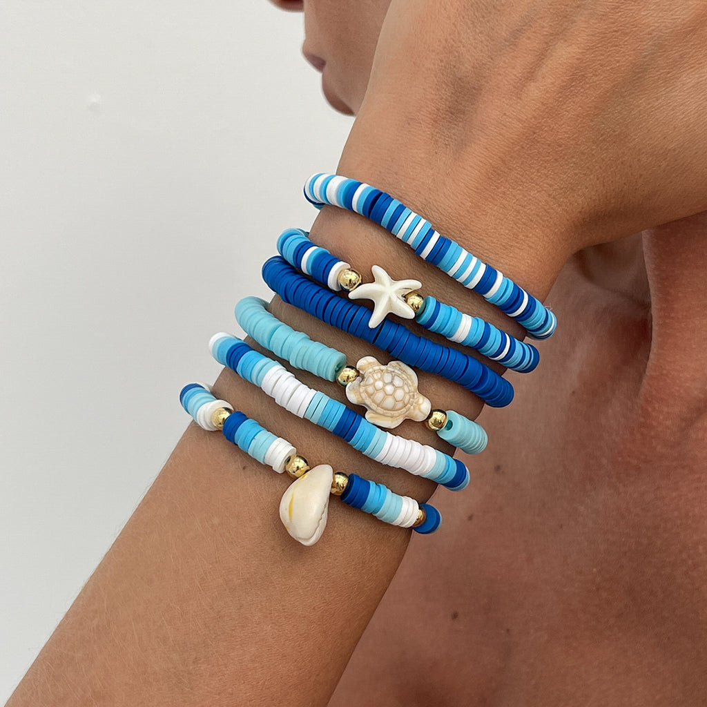 🐚 Bracelet Set + Starfish Shell Beaded Bracelet Duo – Ocean Floral Theme