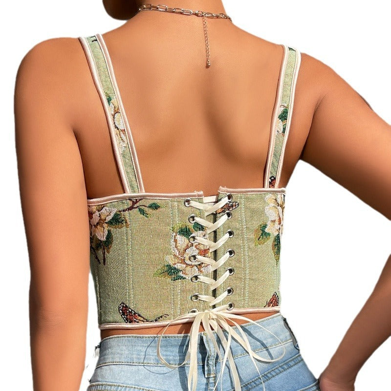 🌸 Spicy | French Floral Bow Tie Slimming Camisole