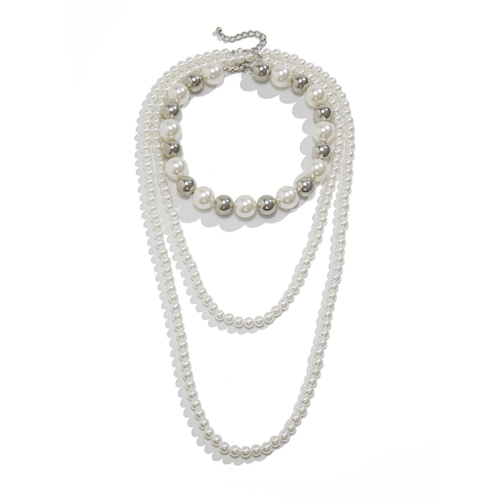 ⚪ Choker + Multi-Layer Baroque Pearl Necklace – Long Statement Piece