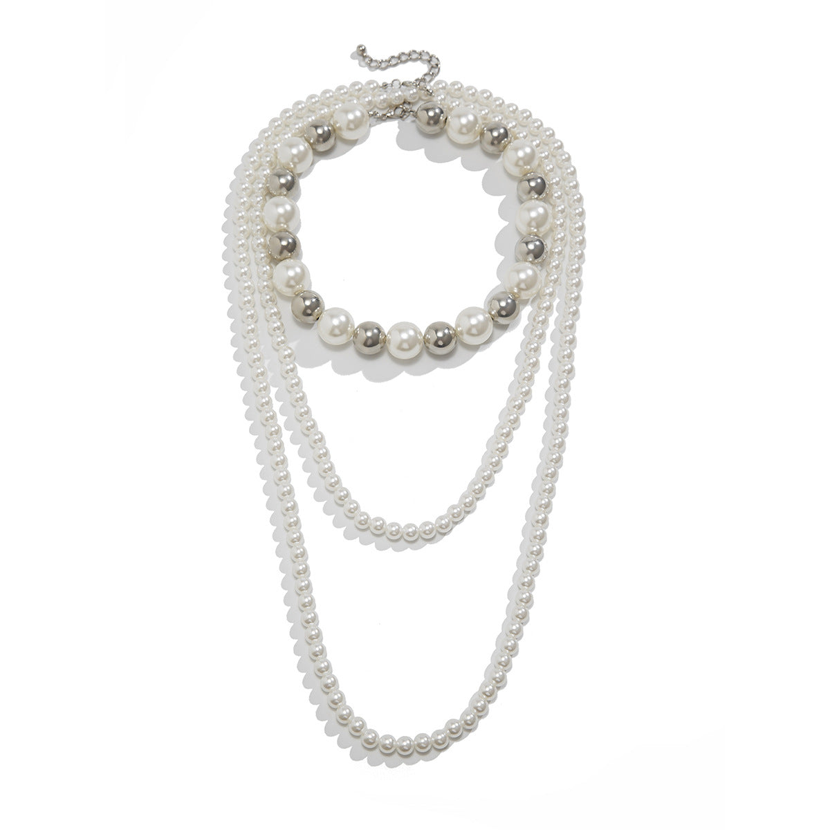 ⚪ Choker + Multi-Layer Baroque Pearl Necklace – Long Statement Piece
