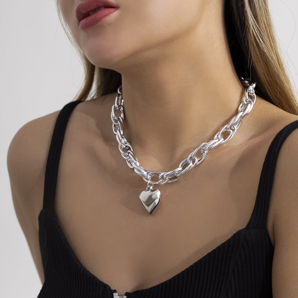 💔 Necklace + Chunky O-Chain Heart Pendant Statement Necklace