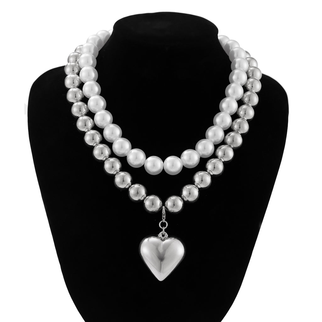 💝 Necklace + Heart Pearl Pendant With Beaded Layered Chain