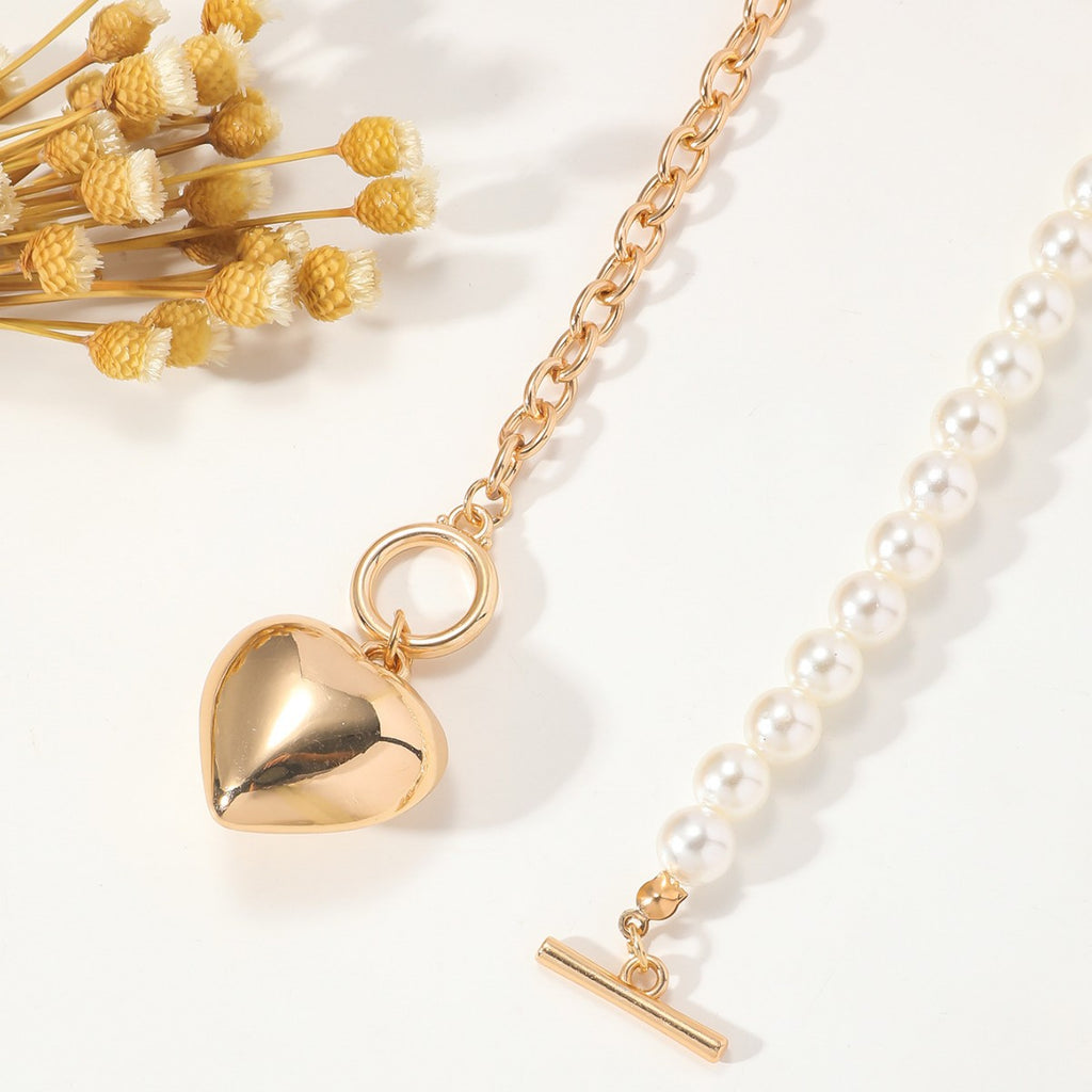 💖 Necklace + Pearl Heart Pendant Necklace – Elegant Luxe Lock Chain
