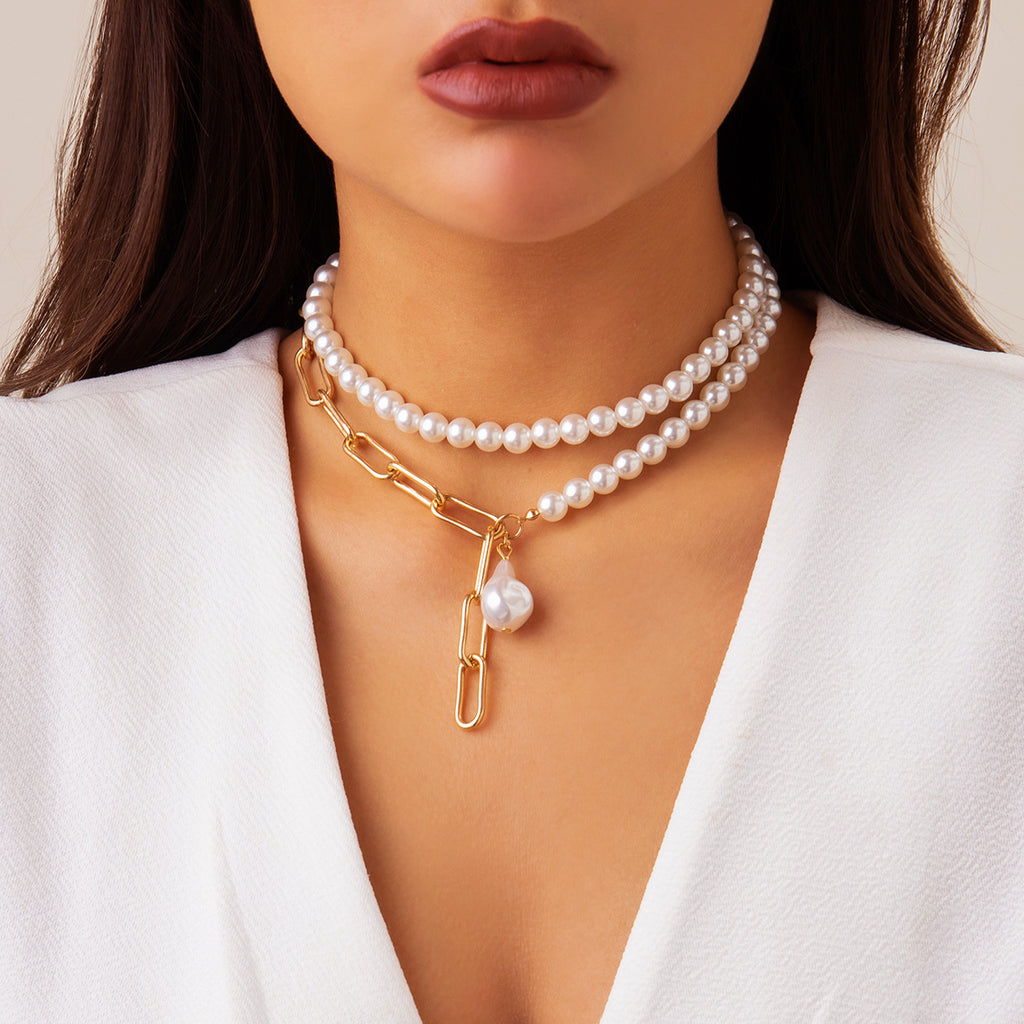 💎 Necklace + Baroque Pearl Pendant Choker – Sweet & Chic