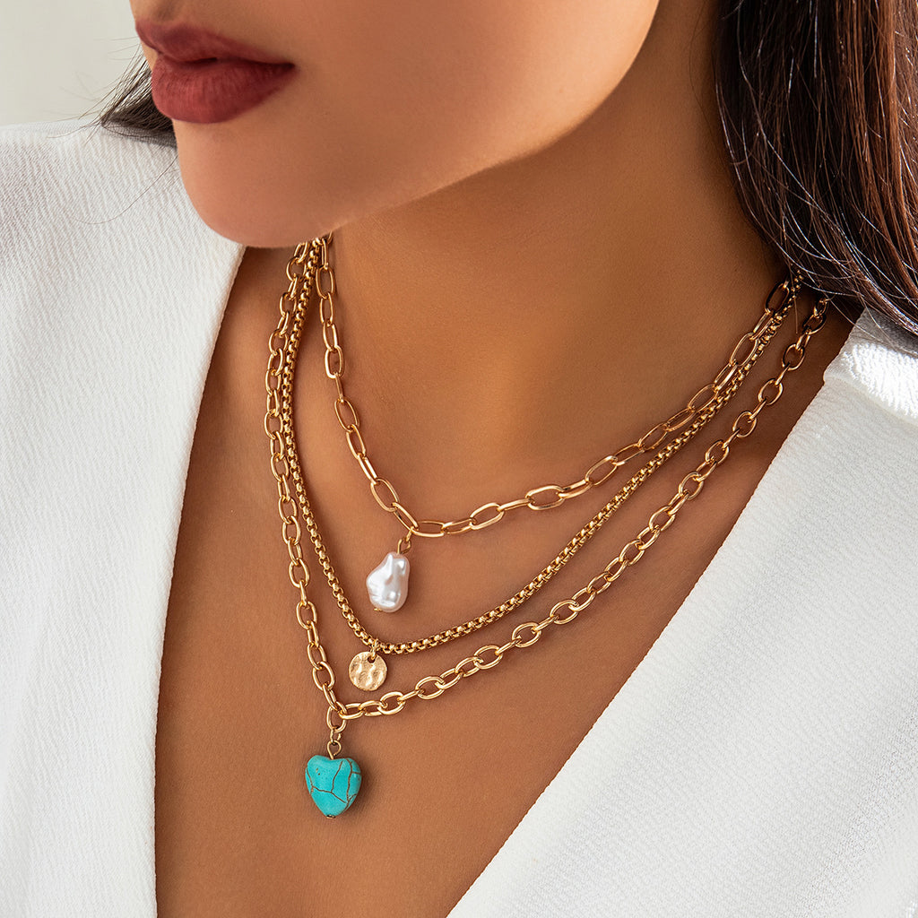 💖 Necklace + Baroque Pearl Necklace With Turquoise Heart