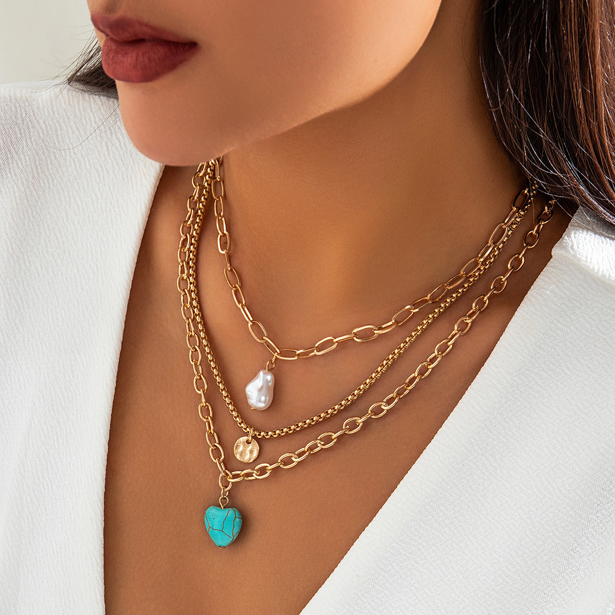 💖 Necklace + Baroque Pearl Necklace With Turquoise Heart