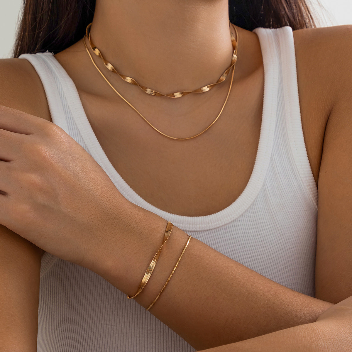 🔗 Necklace + Double-Layer Snake Chain Pendant Necklace – Street Chic