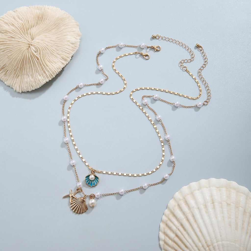 🐚 Necklace + Vintage Pearl Necklace With Shell & Starfish Charms – Beach Style