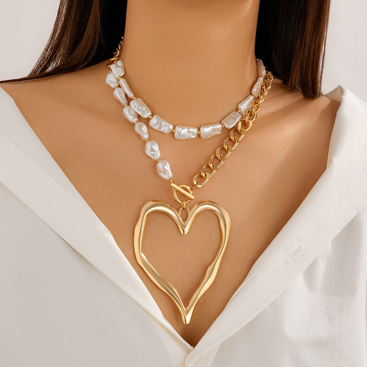 💖 Necklace + Oversized Beaded Heart Necklace – Sweetpunk Baroque Style