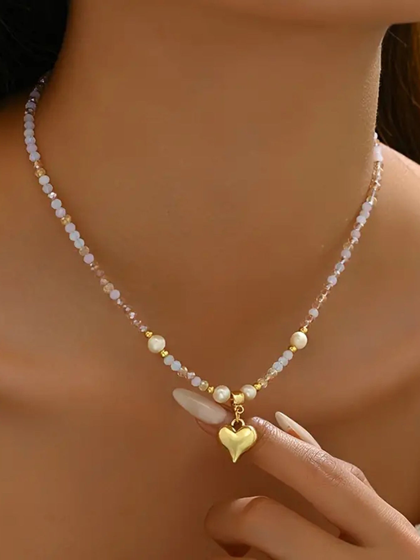 💖 Necklace + Beaded Freshwater Pearl Heart Layered Necklace