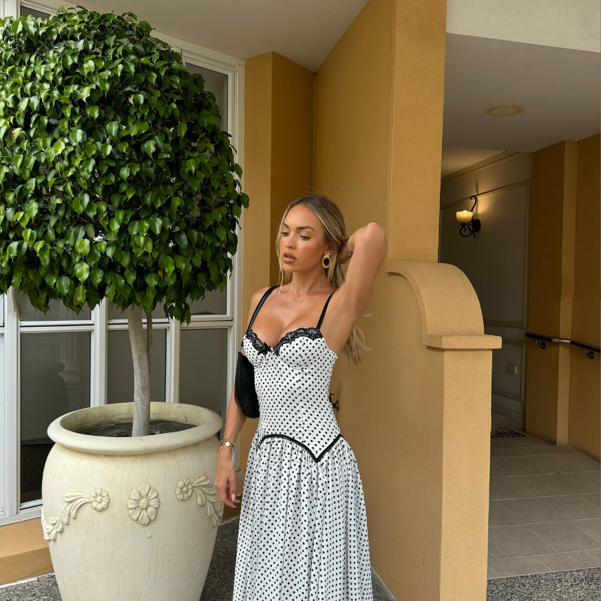 🦋 Spicy｜Bow Polka Dot Irregular Slim Fit Top