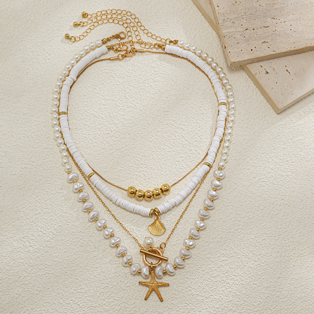 🌟 Necklace Set + Starfish Pearl Irregular Pendant Necklace – Ocean Layers