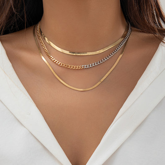 💕 Necklace + Colorblock Snake Chain With Heart Rhinestones
