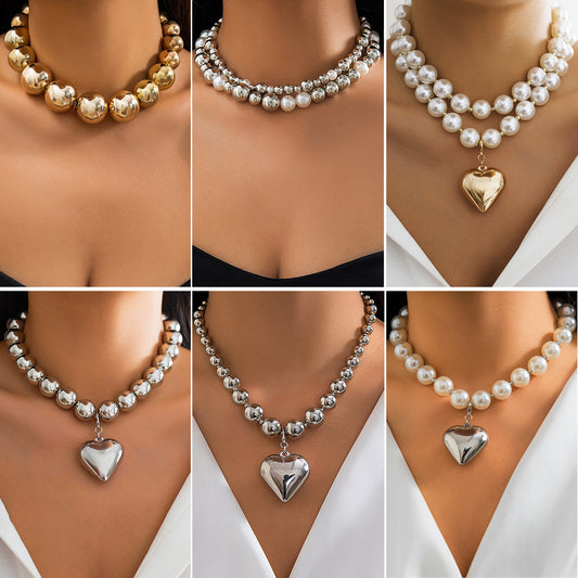 🟤 Choker + Bold Round Bead Punk Collar – Geometric Statement Piece