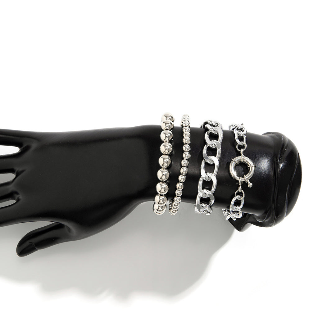 🎱 Bracelet + Bold Punk Multi-Layer Chain Bracelet – Geometric Round Beads