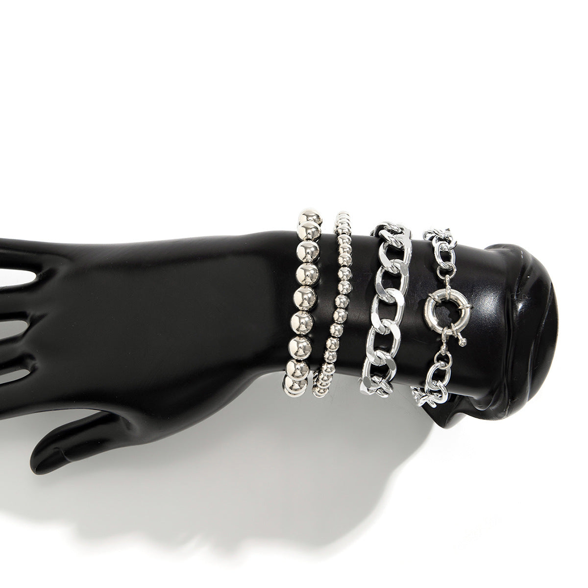 🎱 Bracelet + Bold Punk Multi-Layer Chain Bracelet – Geometric Round Beads