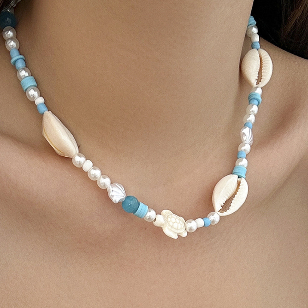 🌊 Necklace + Beaded Starfish & Shell Necklace – Coastal Beach Style