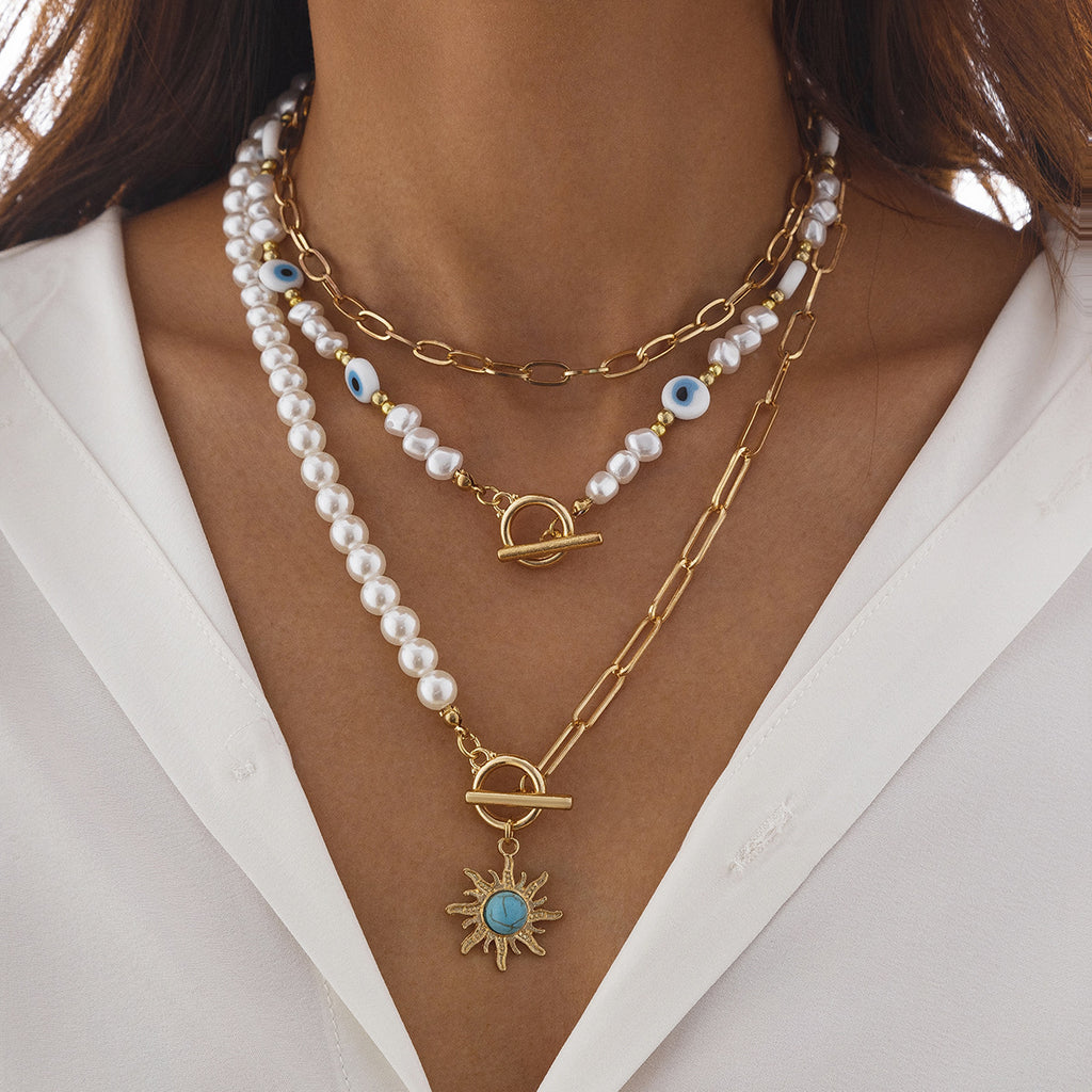 🐚 Necklace + Tribal Pearl Necklace With Sun Eye Pendant – Ethnic Style