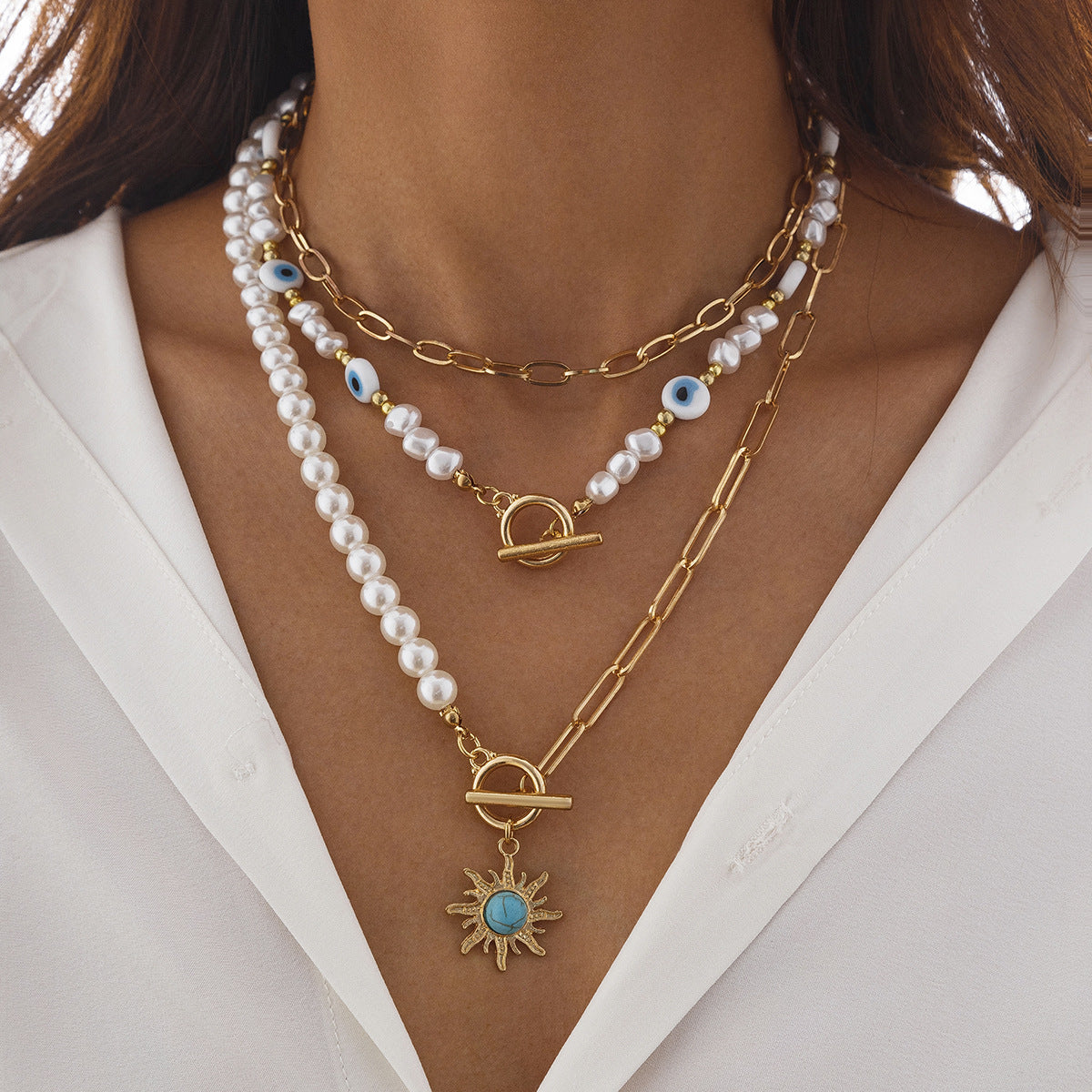 🐚 Necklace + Tribal Pearl Necklace With Sun Eye Pendant – Ethnic Style