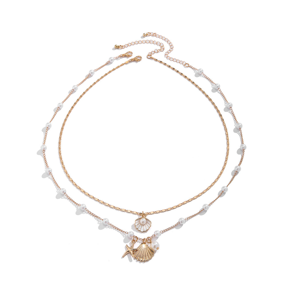 🐚 Necklace + Vintage Pearl Necklace With Shell & Starfish Charms – Beach Style