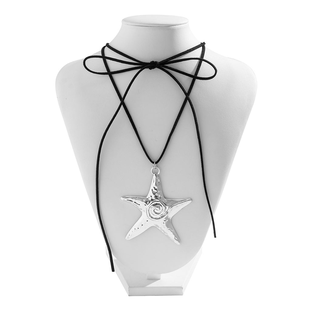 🐚 Choker + Velvet Bow Starfish Pendant Necklace – Statement Sweetpunk