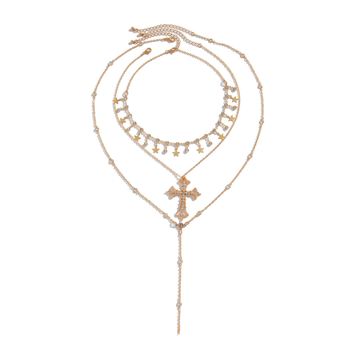 ⭐ Necklace + Baroque Cross & Star Pendant Chain – Vintage Glam