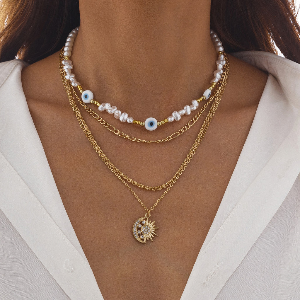 🐚 Necklace + Tribal Pearl Necklace With Sun Eye Pendant – Ethnic Style