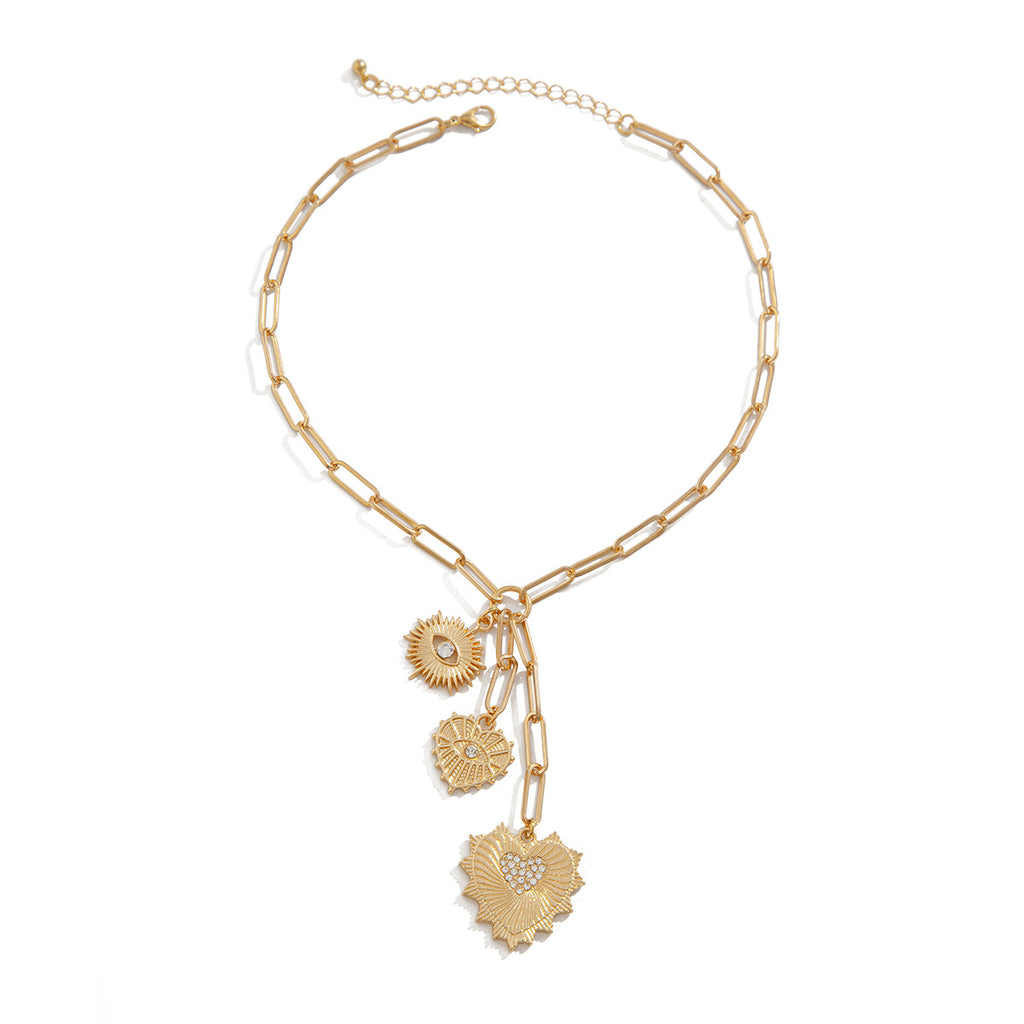 🌞 Necklace + Sun Pendant With Zircon – Minimalist Heart Design