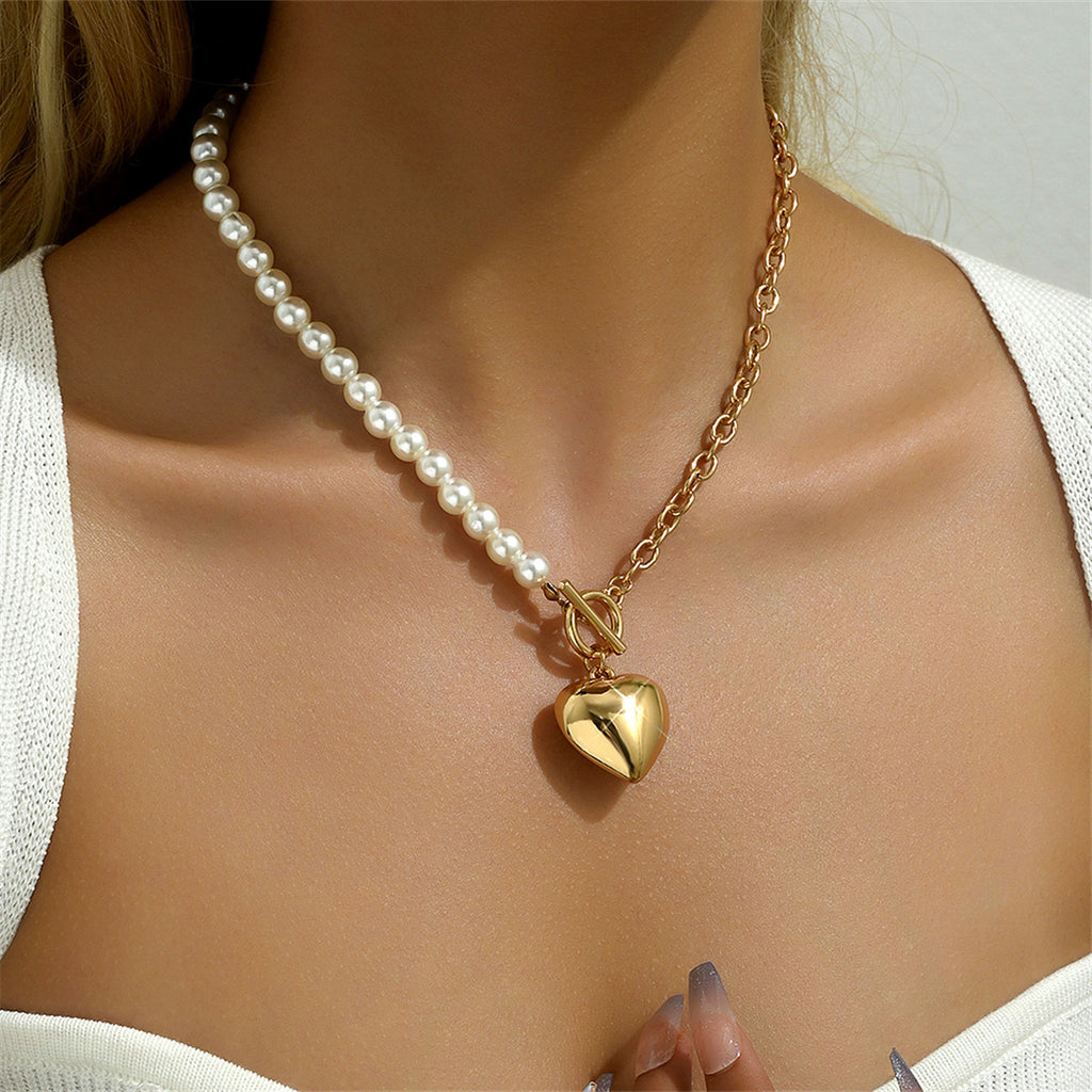 💖 Necklace + Pearl Heart Pendant Necklace – Elegant Luxe Lock Chain