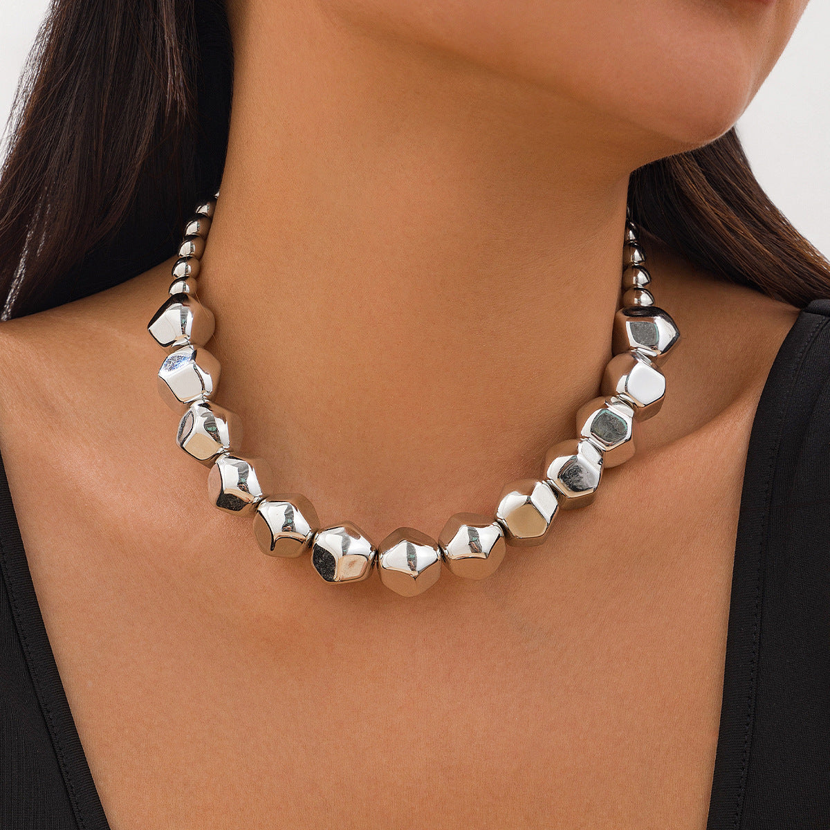 🔵 Necklace Set + Circular Cut-Edge CCB Beads – Irregular Chunky Necklace