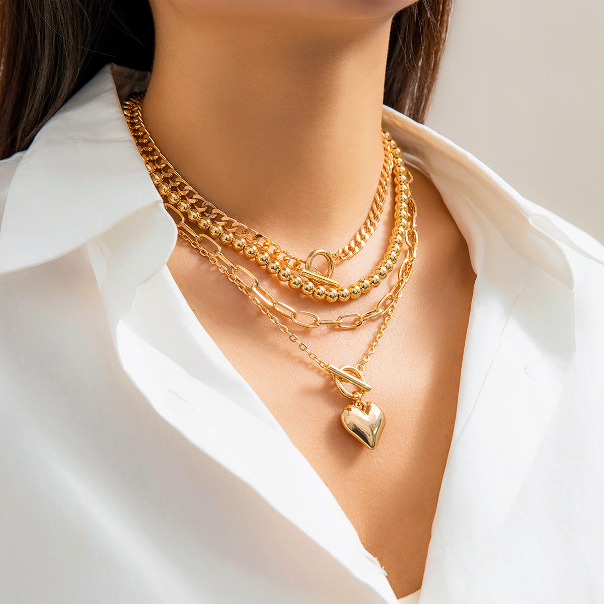 💖 Necklace Set + OT Buckle Heart Bead Geometric Necklace – Sweet Street Style