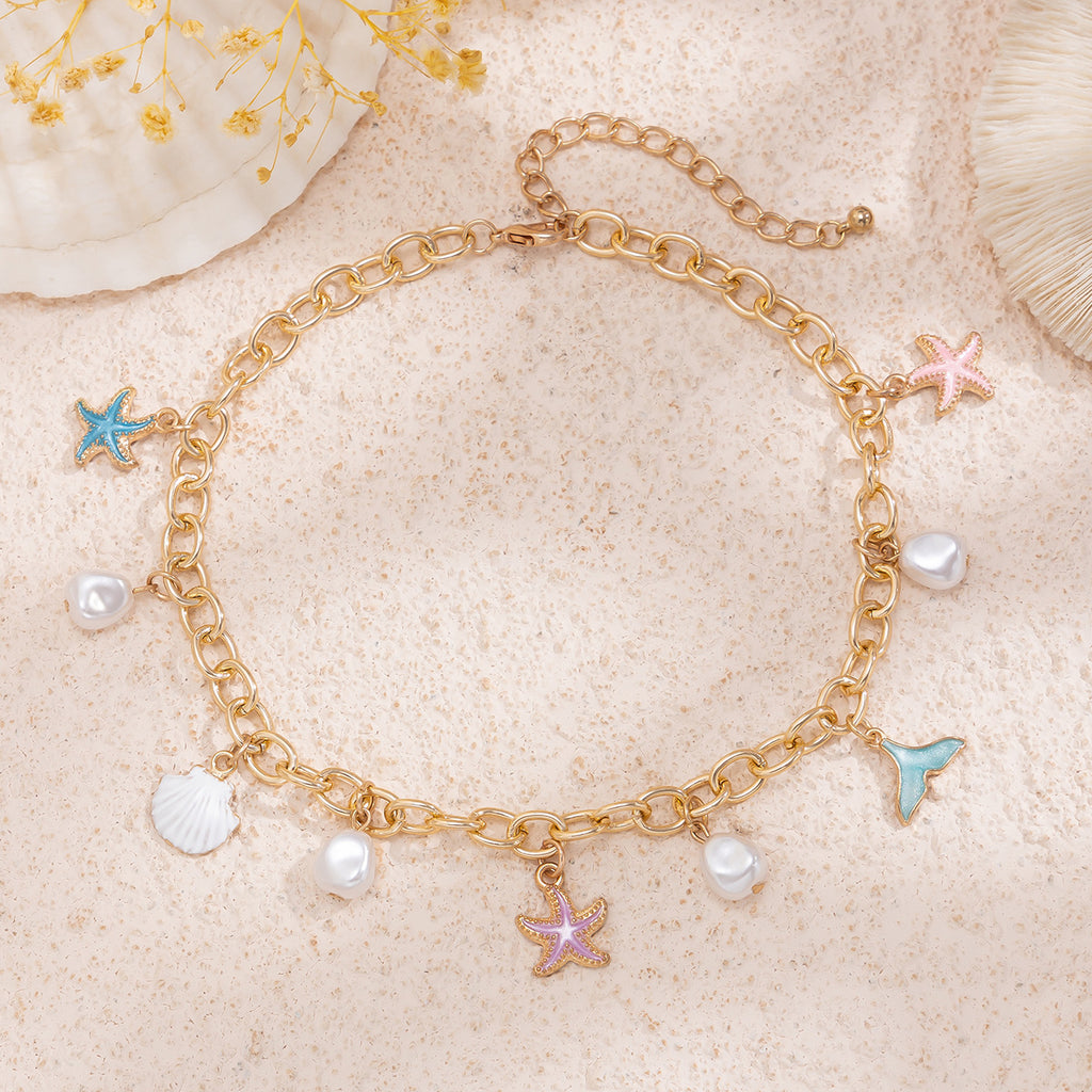 🐚 Necklace Set + Starfish Shell Layered Necklace – Ocean-Inspired Design