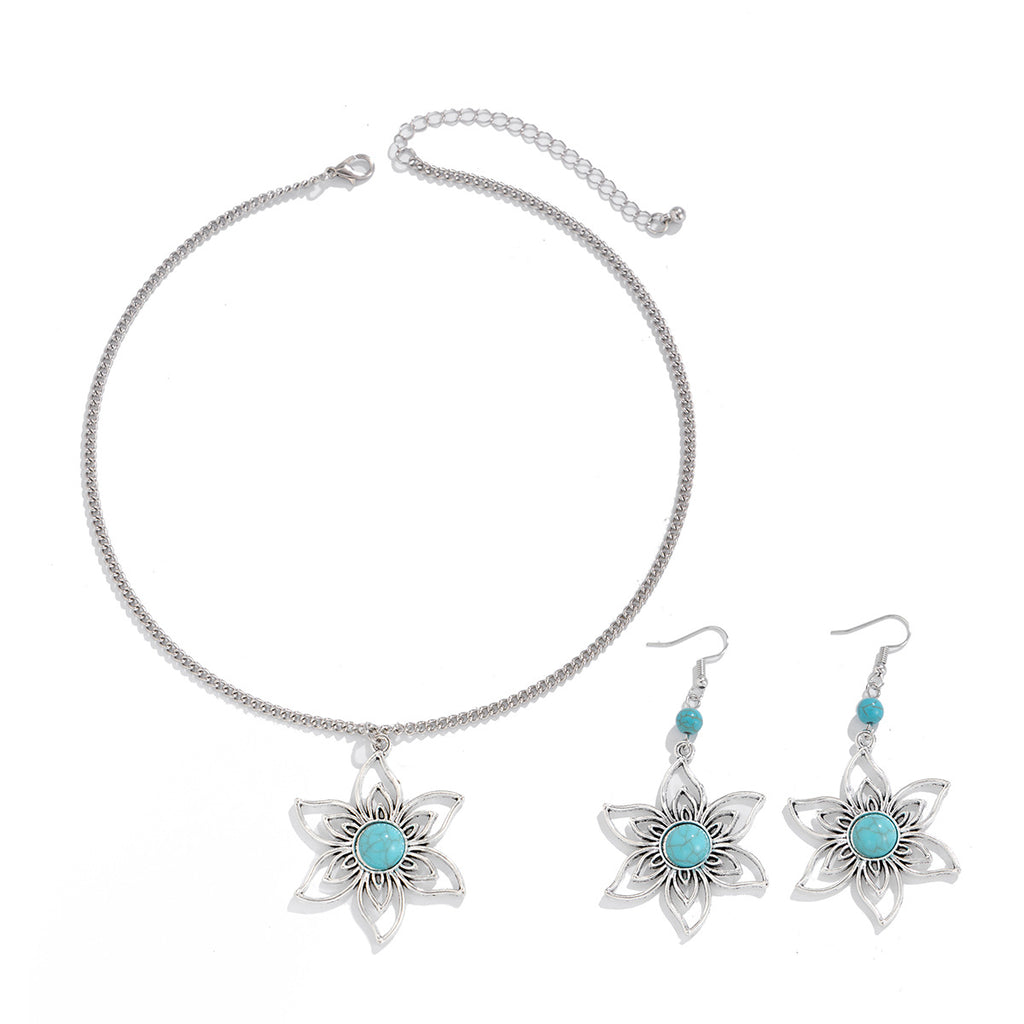 🌴 Necklace Set + Turquoise Coconut Tree Pendant – Heart Charm Summer Set