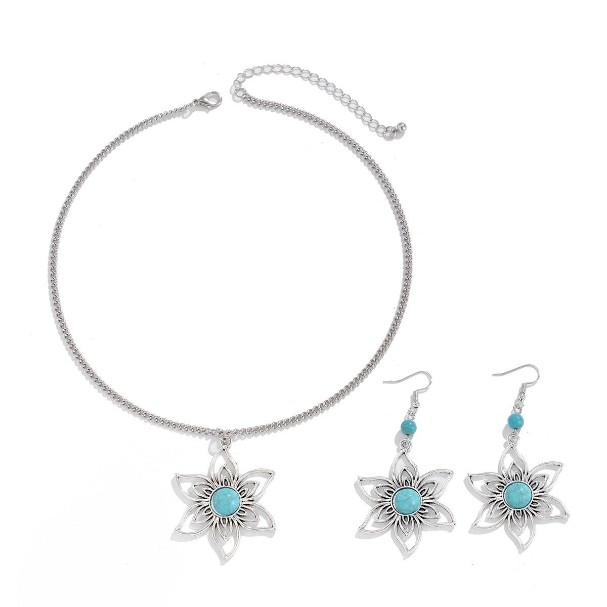 🌴 Necklace Set + Turquoise Coconut Tree Pendant – Heart Charm Summer Set