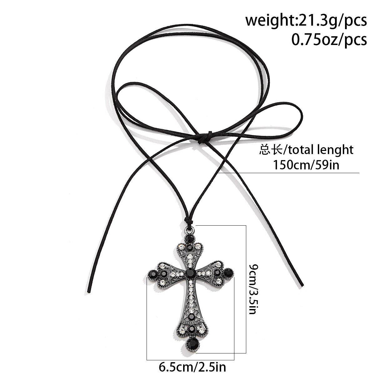 🦇 Choker + Gothic Cross Rhinestone Tie Necklace – Sweetpunk Style