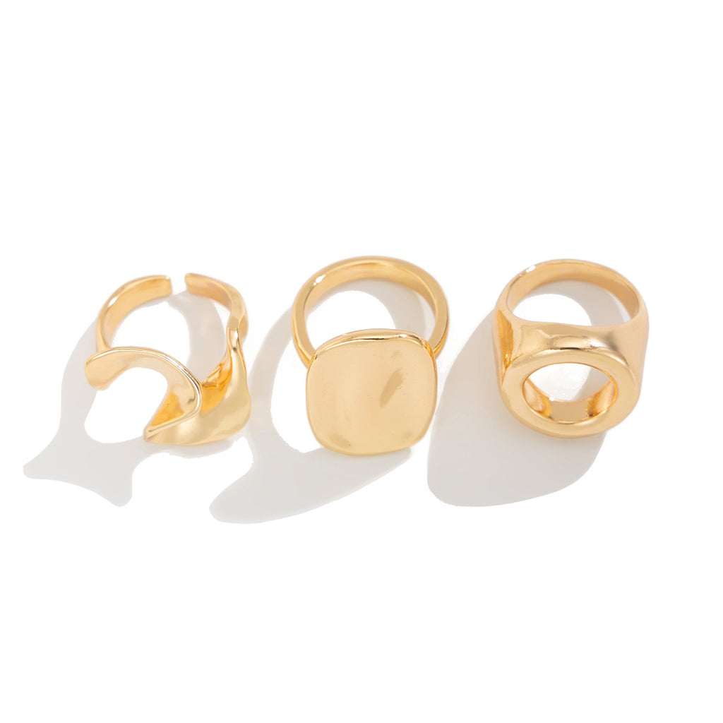 🧊 Ring Set + Irregular Hollow Geometric Ring Pack – Creative Alloy Look