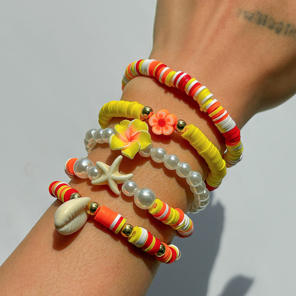 🐚 Bracelet Set + Starfish Shell Beaded Bracelet Duo – Ocean Floral Theme