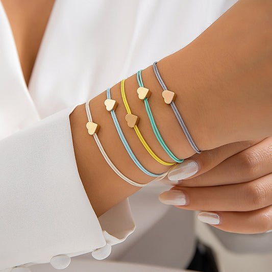 💝 Bracelet Set + Adjustable Colorful Heart Cord Bracelets – Sweet Multi-Pack