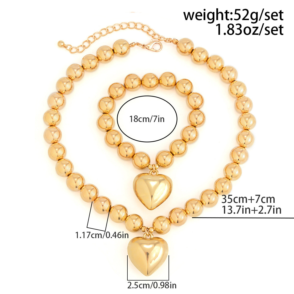 ⚪ Necklace + Statement Round Bead Chain With Heart Accent – Beaded Punk