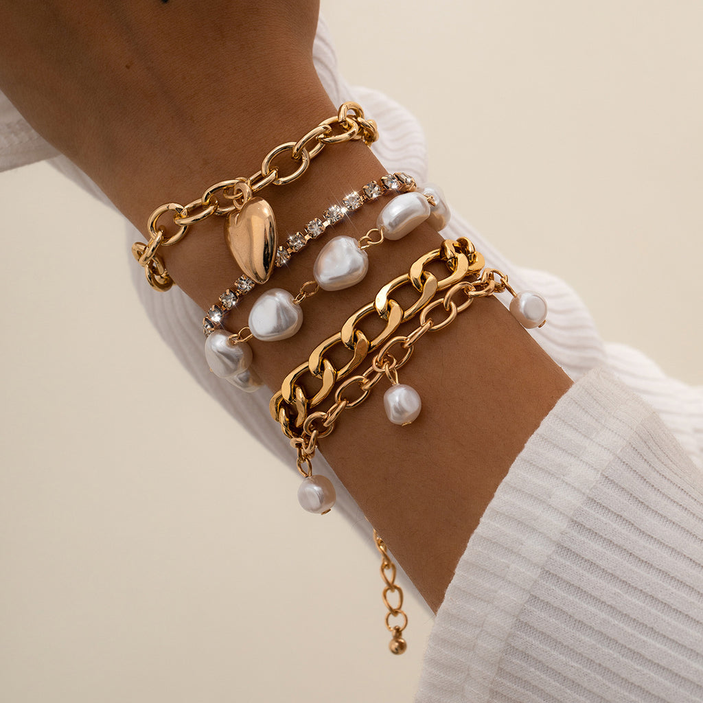 💫 Bracelet Set + Irregular Baroque Pearl Heart Bangle Duo