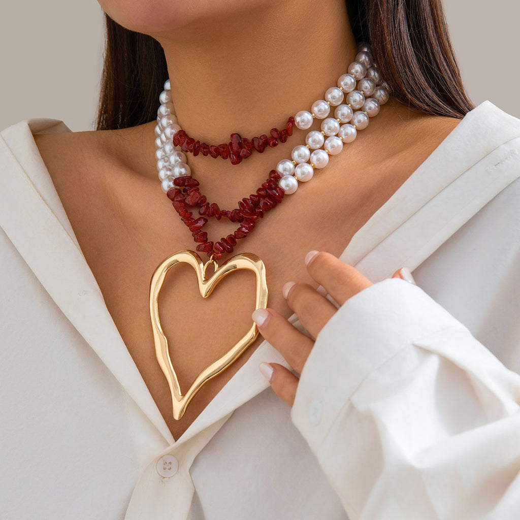 💖 Necklace + Pearl Bead Statement Necklace With Turquoise Heart