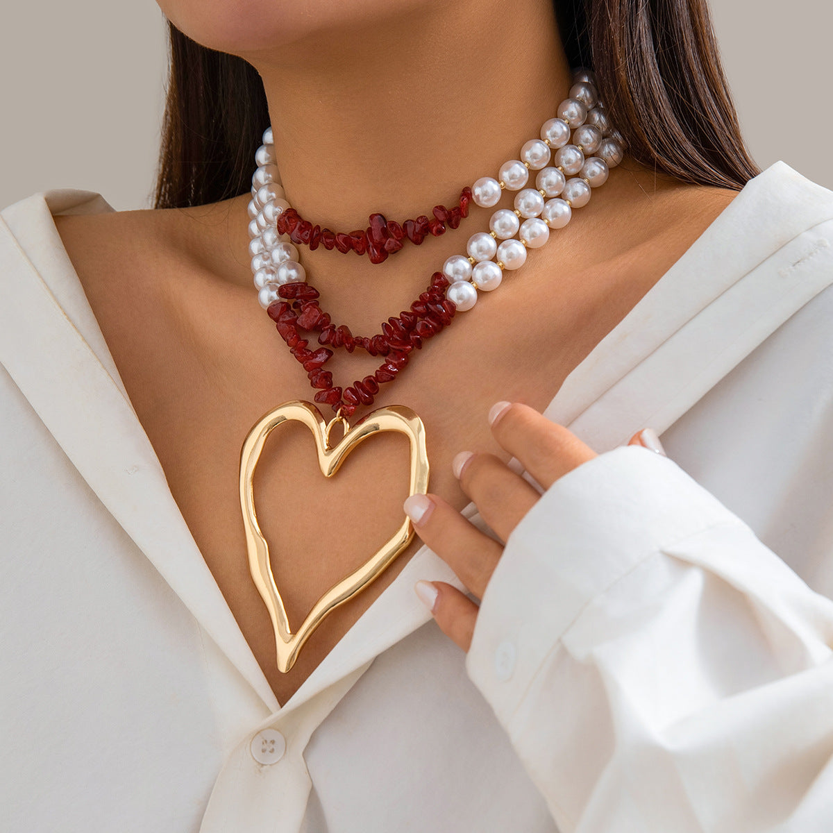 💖 Necklace + Pearl Bead Statement Necklace With Turquoise Heart