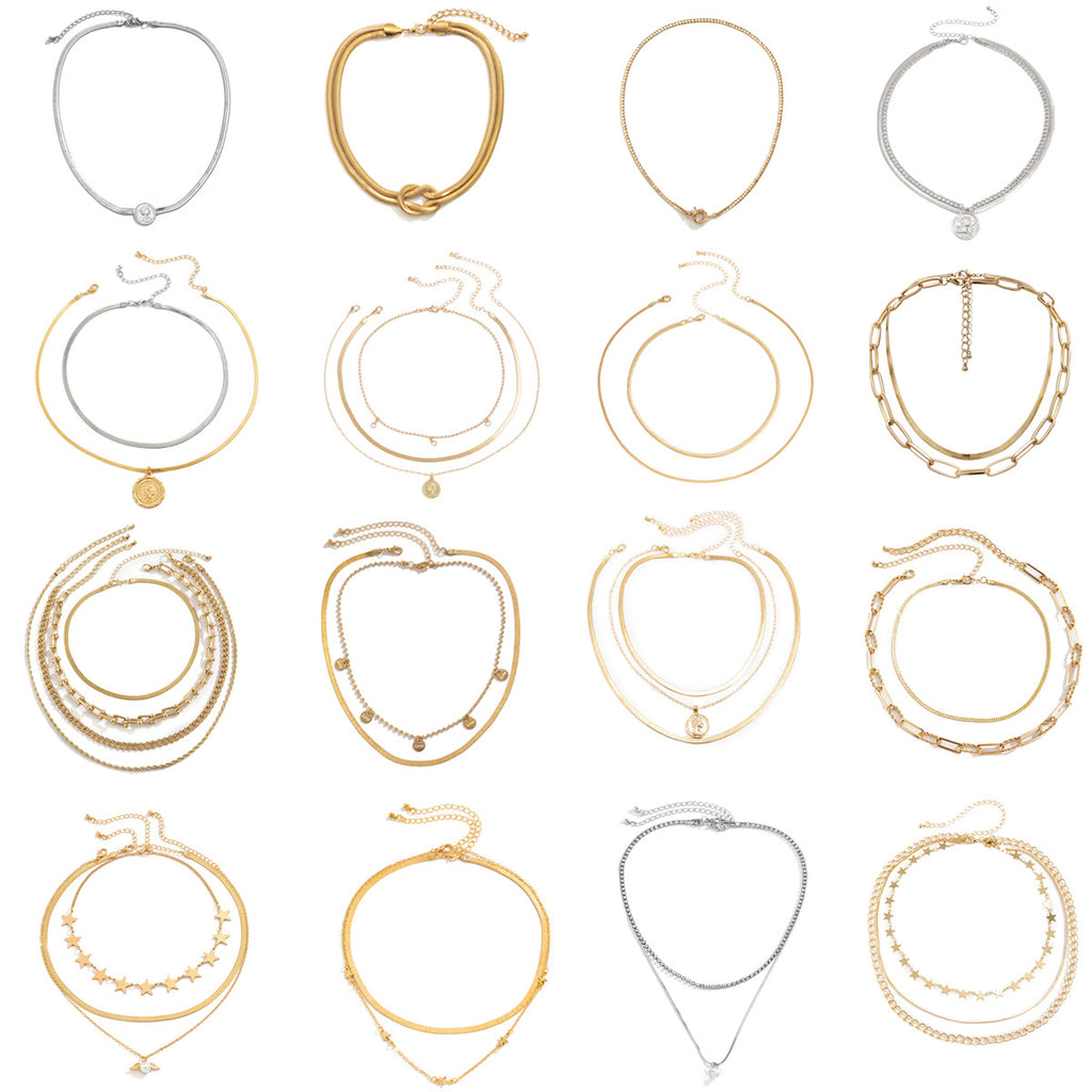 🧵 Necklace + Double-Layer Knotted Punk Chain Necklace – Street Metal Style